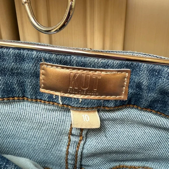 Kut from the Kloth Blue Straight Leg Jeans with Modern Distressing - Picture 4 of 5